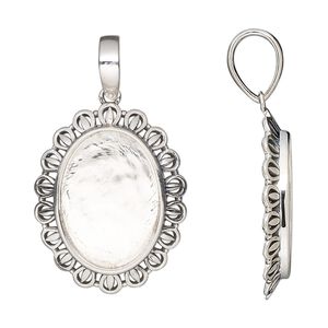Pendant, antiqued sterling silver, 26x20.5mm oval with fancy rim and 18x13mm oval bezel setting. Sold individually.