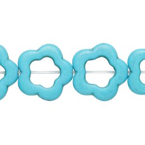 Bead, "howlite" (resin) (imitation), turquoise blue, 19x18mm-20x19mm open flower, 10x8mm center hole. Sold per 15-inch strand.
