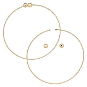 Bracelet, bangle, gold-plated brass, 1.5mm wide round with (2) 6mm twist-off bead ends, 9 inches. Sold individually.