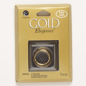 Wire 1pkg1 gold-plated copper, round, 24 gauge, 24-inch section.