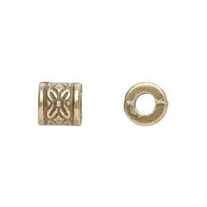 Bead 1pkg20 brass-plated "pewter", 8mm cylinder, antique
