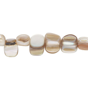 Mother-of-pearl shell 1pkg1, pebble bead 13 inch tan small to medium