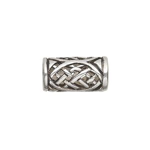 Bead 1pkg1 sterling silver, 18x10mm Celtic knot tube, antiqued