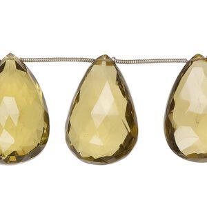Golden quartz 1pkg11, hand-cut top-drilled faceted puffed teardrop bead 26x17mm-31x21mm