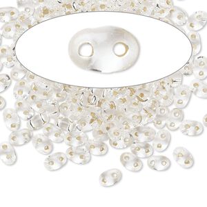 Seed bead, Preciosa Twin&trade; Czech glass, pkg/50g, 5x2.5mm oval, transparent silver-lined clear, (78102).