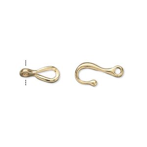 Clasp hook&eye 1pkg10 gold-plated, 12x7mm twist, brass 1-strand