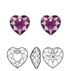 Drop 48pk amethyst, Swarovski&reg; 10.5mm pendant heart cut 6432