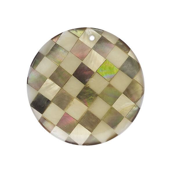 Black lip shell / gold lip shell / mother-of-pearl shell 1pkg1, top-drilled 1sided puffed flat round focal 30mm image number 0