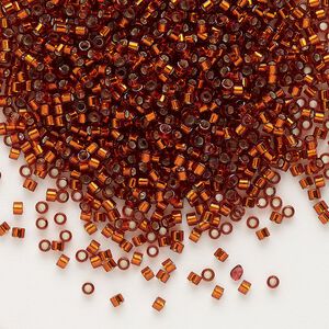 Seed bead, Delica&reg; 1pkg7.5g glass, #11 round, transparent silver-lined dark burnt orange / outside dyed (DB-0601)