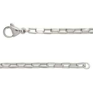 Chain 1pkg2 box, 2.5mm rectangular / lobster claw clasp, stainless steel 16 inch