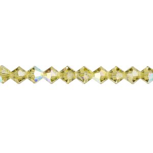Bead 24pk acid yellow AB, Preciosa Czech crystal 5mm bicone