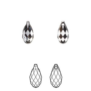 Briolette 2pk crystal silver night, Crystal Passions&reg; 11x5.5mm pendant drop 6010