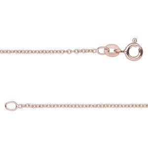 Chain 1pkg1 rose gold-plated sterling silver cable, 1.2mm round / springring clasp, Gossamer&trade; 18 inch