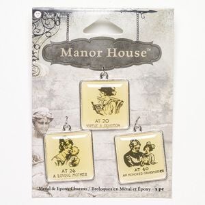 Drop, epoxy and silver-finished "pewter" (zinc-based alloy), yellow and black, 25x25mm square with assorted designs. Sold per pkg of 3.