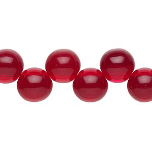 Bead, Preciosa, Czech pressed glass druk, transparent red, 10mm top-drilled round. Sold per pkg of 10.