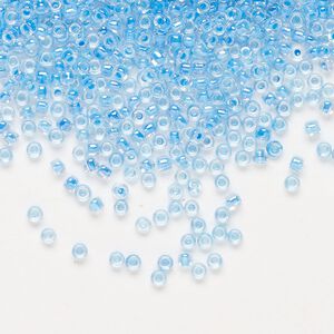 Seed bead, Dyna-Mites&trade;, glass 1pkg40g, #11 round, transparent inside dyed color sky blue (244 11/0 RR)
