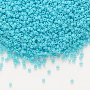 Seed bead, Miyuki, glass, pkg/250g, #15 rocaille, Duracoat&reg; opaque outside dyed underwater blue, (RR-4480).