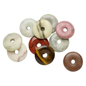 Multi-gemstone 1pkg10, donut focal natural mix 25-30mm
