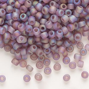Seed bead, Dyna-Mites&trade;, glass, transparent frosted rainbow amethyst purple, #6 round. Sold per 1/2 kilogram pkg.