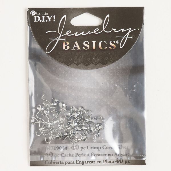 Bead tip bottom clamp-on 1pkg40 silver-finished, 8x3.5mm / 0.029 inch inside diameter, steel image number 0
