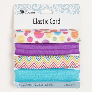 Ribbon assortment 1pkg4 elastic, assorted colors, 15-16.5mm flat, 1.5-meter sections.