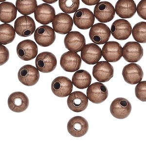 Bead 1pkg500 copper-plated, 6mm round, steel antique