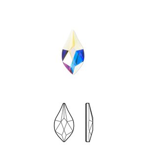 Flat back 4pk crystal AB foil back, Crystal Passions&reg; 14x7mm flame 2205