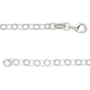 Chain 1pkg1 sterling silver cable, 3.5mm flat round / lobster claw clasp, 18 inch