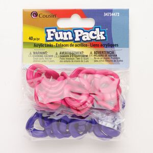 Link assortment, acrylic, pkg/40, pink and purple, 23mm wavy round.