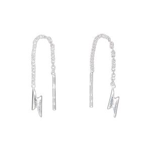 Ear thread, Create Compliments&reg;, sterling silver, 38mm with 9x3.5mm lightning bolt. Sold per pair.
