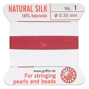 Thread, Griffin, silk, garnet red, size #1. Sold per 2-meter card (approximately 78 inches).