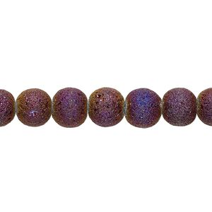 Bead, coated glass, opaque matte purple AB, 7-8mm uneven round. Sold per 15-1/2" to 16" strand.