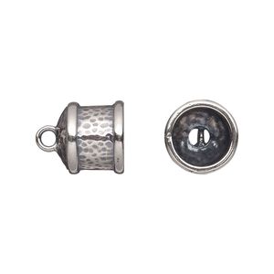 Cord end glue-in 1pkg2 sterling silver, 11.5x11mm hammered round tube / loop / 9mm inside diameter, antiqued / JBB Findings