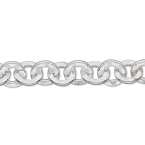 Chain 1pkg1 sterling silver cable, 8.5mm engraved flat round, Hill Tribes 2 foot unfinished image number 0