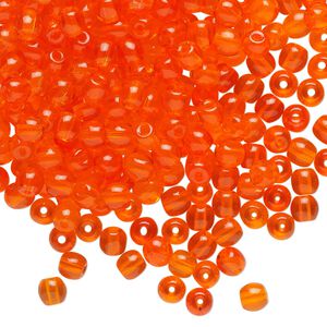 Bead, pressed glass, translucent orange, 4mm barrel. Sold per 1-ounce pkg, approximately 400 beads.
