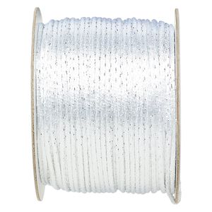 Cord, Satinique&trade;, satin, white and metallic silver, 2mm. Sold per 432-foot spool.