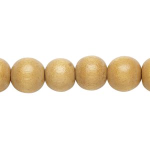 Bead 1pkg1, Taiwanese cheesewood (dyed / waxed), beige, 9-10mm round, 15-1/2 to 16 inches.