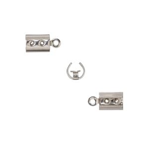 Cord end fold-over 1pkg20 stainless steel, 7.5x5mm round / 4.5mm inside diameter