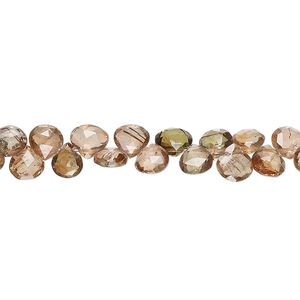 Andalusite 1pkg1, hand-cut top-drilled faceted puffed teardrop bead natural , light 7 inch 4-6mm