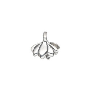Bail, ice-pick, antiqued sterling silver, 13x8mm flower, 4mm grip length. Sold individually.