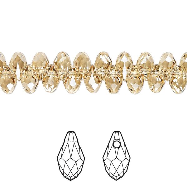 Briolette 48pk crystal golden shadow, Crystal Passions&reg; 7x4mm pendant drop 6007 image number 0
