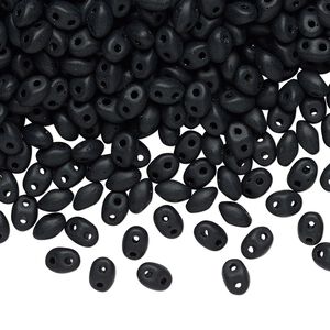 Bead, Preciosa Twin&trade;, Pressed Twin, Czech pressed glass, matte black, 5x2.5mm oval with 2 holes. Sold per 50-gram pkg.