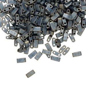 Seed bead, TILA&reg;, glass, pkg/40g, 5x2.3mm half tila rectangle, opaque matte metallic silver grey, (HTL-2002).