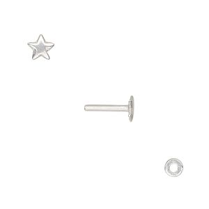 Washer and brad, silver-plated brass, 4x0.7mm and 10x5.5mm with 5.5x5mm star and 1.3mm post diameter. Sold per pkg of (2) 2-piece sets.