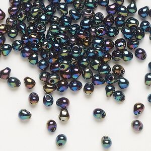 Seed bead, Miyuki, glass, pkg/10g, 4x3.4mm fringe, opaque metallic iris variegated blue (DP-455).