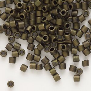 Seed bead, Delica&reg;, glass, pkg/250g, #8 round, opaque matte metallic dark olive (DBL-0311).