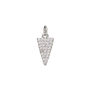 Drop, cubic zirconia and silver-finished brass, clear, 13.5x13.5x8mm single-sided triangle. Sold individually.