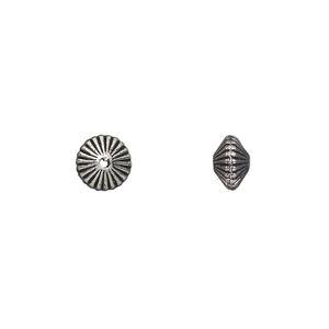 Bead 1pkg50 silver-plated "pewter", 7x5mm saucer / 2sided, antique