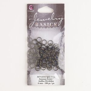 Split ring 1pkg100 gold-finished, 6mm round, steel / antique