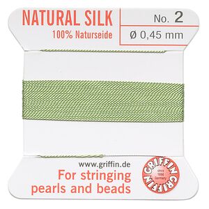 Thread, Griffin, silk, jade green, size #2. Sold per 2-meter card (approximately 78 inches).